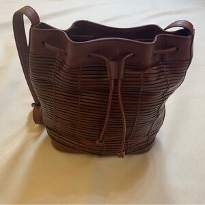 Vintage Brown Genuine Leather Bucket Bag